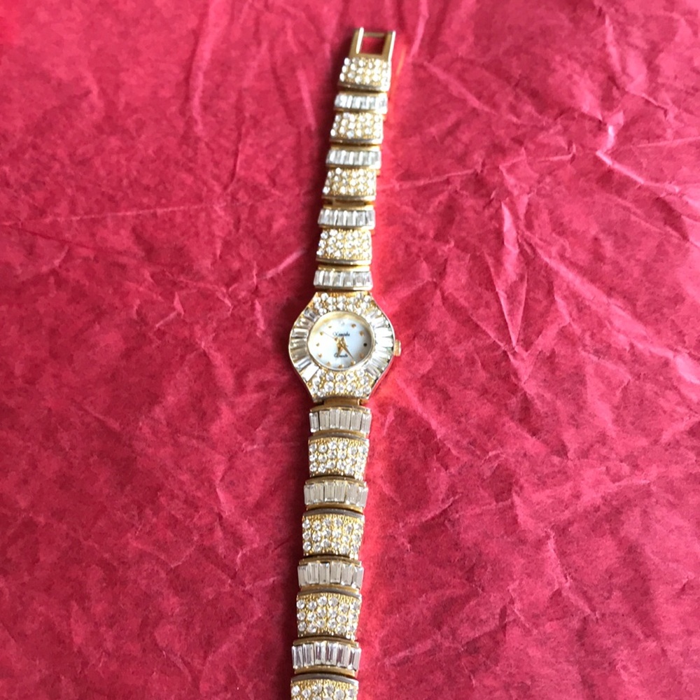 Gold & cubic zirconia Quartz watch.